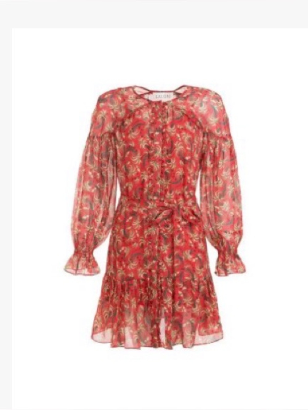 NWT Saloni Pixie dress coral palms 100% silk long sleeve designer luxury size 8 - Picture 1 of 8